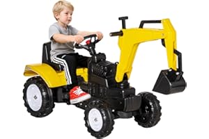 Aosom Kids Ride On Excavator, Pedal Digger, Construction Truck with Horn for Kids and Toddlers 3+, Yellow