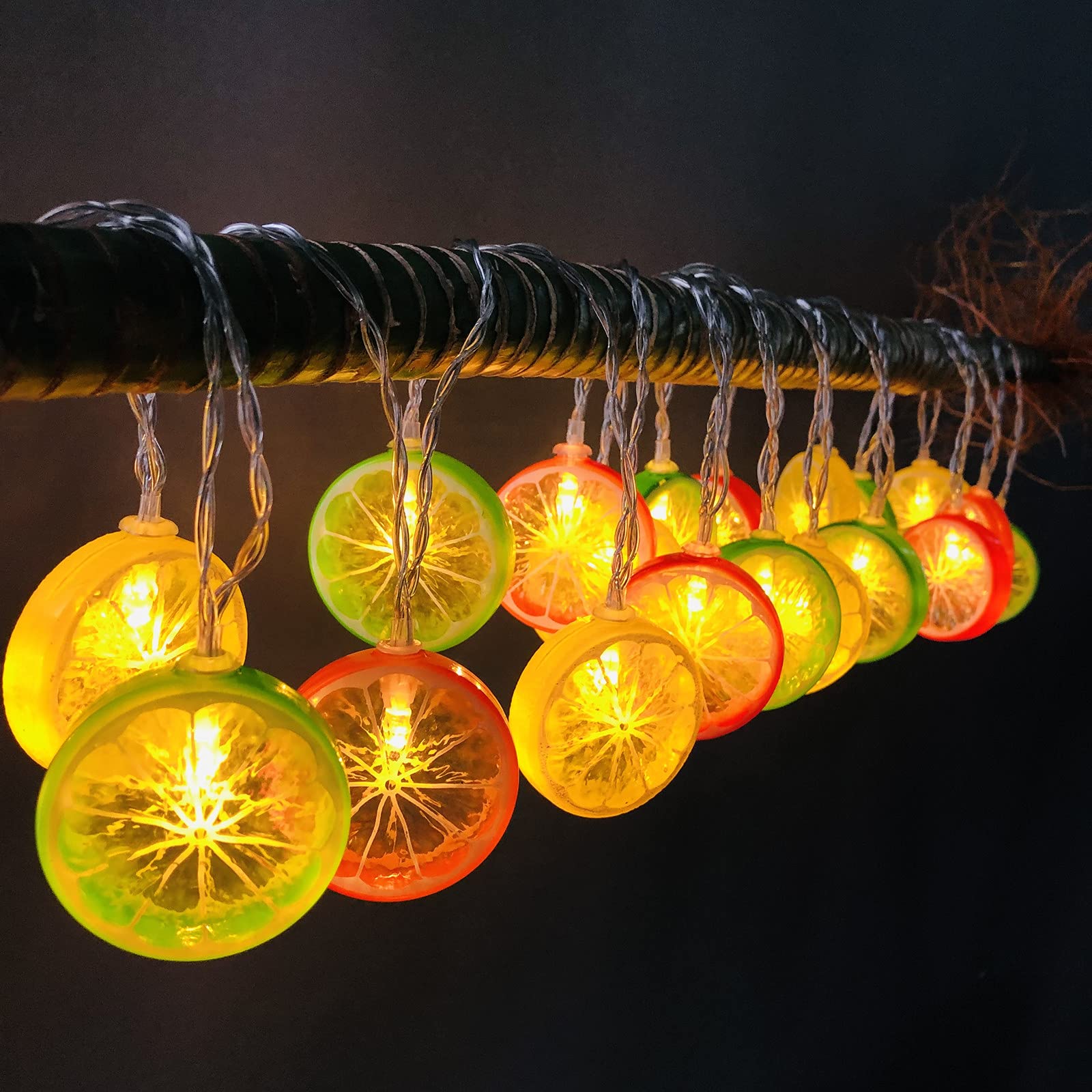 Riaxuebiy Artificial Lemon String Light Garland 3D Fake Fruits Mixcolor Lemon Slice Hanging Fairy Light for Wedding Party Garden Decoration(3m/20led, Mixcolor Lemon)
