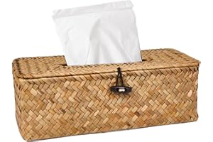 Wicker Tissue Box Cover, Tissue Box Cover Rectangle, Seagrass Holder with Flip-Open Top, Decorative Facial Napkin Holder for 