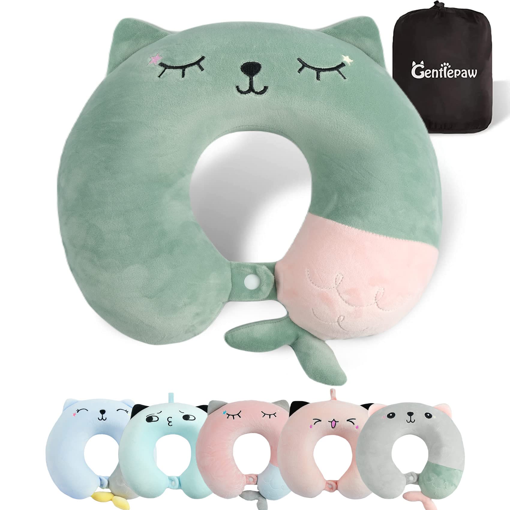 Travel Pillow - Soft Memory Foam Neck Pillow for Adults, Kids, Children, Convenient & Portable U Shaped Pillows, Cute Animal Airplane pillow for Home, Office, Camping, Travelling, Sleeping (Green)