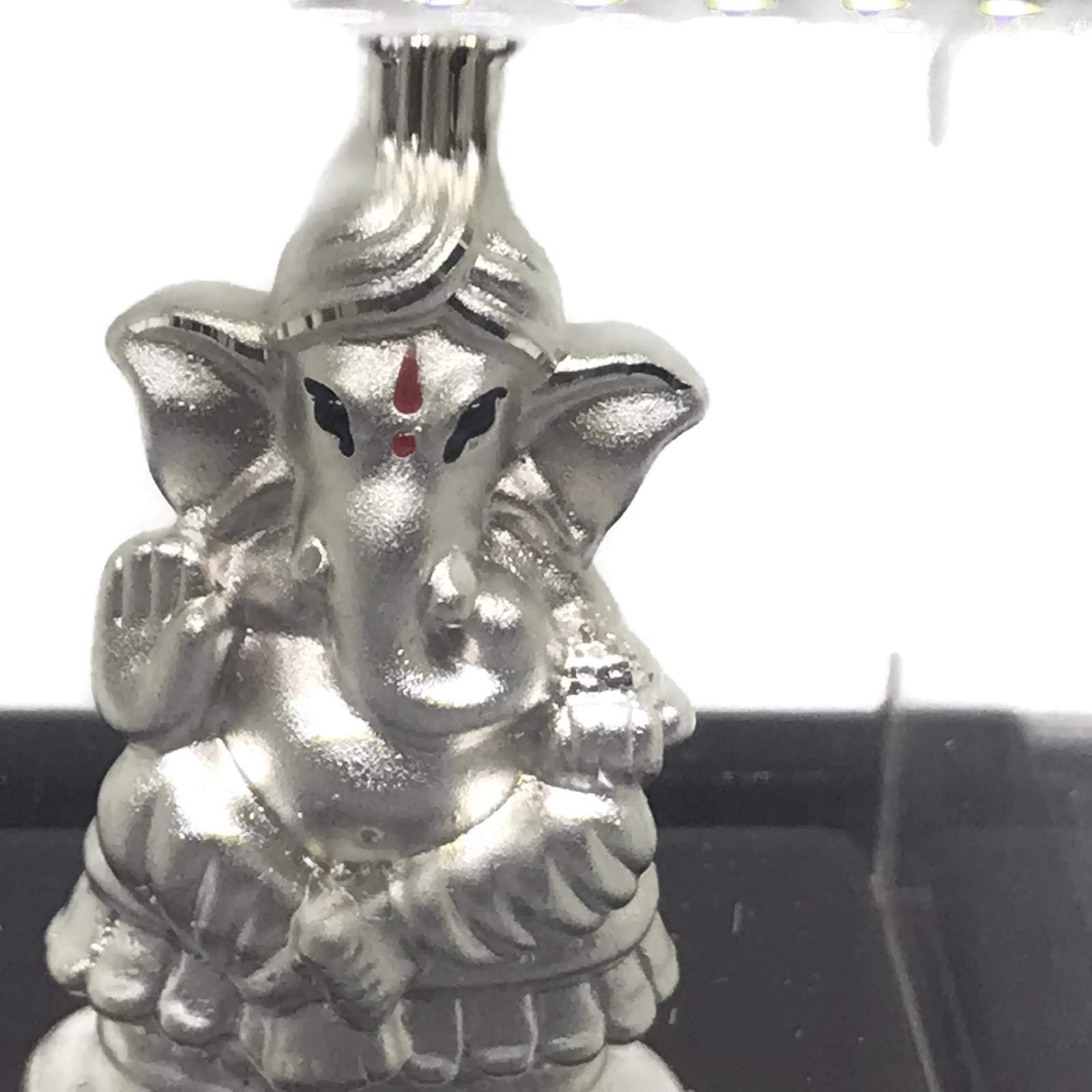 Balaji LLC Lord Ganesha/GANPATHI Pure Silver (99.5%) Idol/Statue / MURTHI (Figurine# 08) with Rectangular Cherry Base