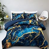 Holawakaka Dark Blue Gold Marble Bedding Comforter Set Queen Size Marbled Bed Sets (Dark Blue Gold, Queen)