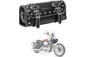 QJBOMTO Motorcycle PVC Leather Tool Bag -Universal Fork Bag, Motorcycle Handlebar Bag Motorcycle Tool Bag Motorcycle Roll Bag Saddlebags Handlebar Bag Sissy Bar Storage Tool Bag With 2 Straps(black1)