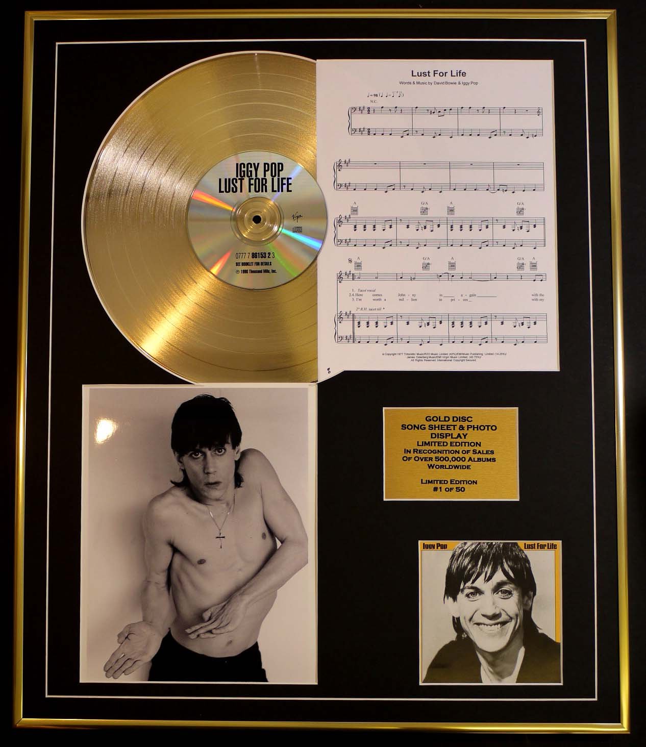IGGY POP/CD GOLD DISC, SONG SHEET & PHOTO DISPLAY/LTD. EDITION/COA/ALBUM, LUST FOR LIFE/SONG SHEET, LUST FOR LIFE