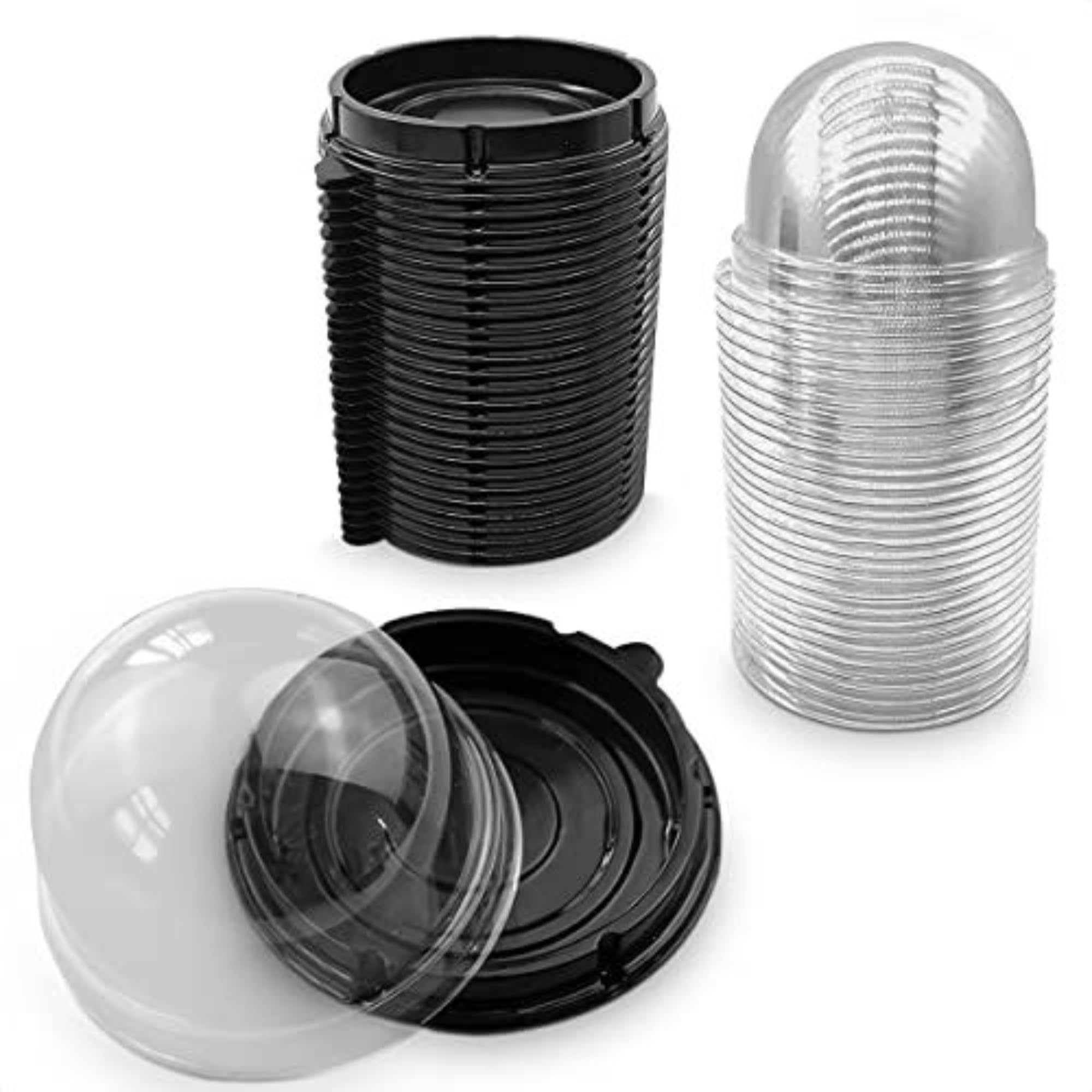 Photo 1 of ***MISSING DOME BOTTOMS*** Christmas Treat Box Pack - 50-Pack Mini Cupcake Containers for Christmas Desserts - 2.8x2.8" Plastic Food Grade Mini Cupcake Boxes | Desserts Containers and Holiday Gift Wraps with Transparent Lids