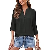 AUSELILY Womens 2025 Dressy Blouses Casual 3/4 Sleeve V Neck Pleated Work Shirts