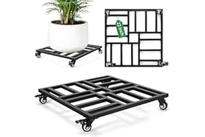 AugFir 22" Plant Caddy with Wheels Heavy Duty, Rolling Metal Plant Stand Indoor Outdoor, Square Plant Dolly with Lockable Caster Wheels for Large Plant Pots, 600LBS Capacity (Black)