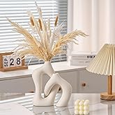Noevany Ceramic Vase Set of 2, White Decorative Aesthetic Flower Vase for Home Décor Modern Minimalist Table, Fireplace, Shelf, Mantel, Entryway Centerpieces