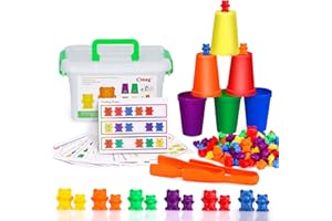 Bmag Counting Bears with Matching Sorting Cups,Number Color Recognition STEM Educational Toy for Toddler, Pre-School Learning Toy with 90 Bears,2 Tweezers,11 Activity Cards,1 Storage Box