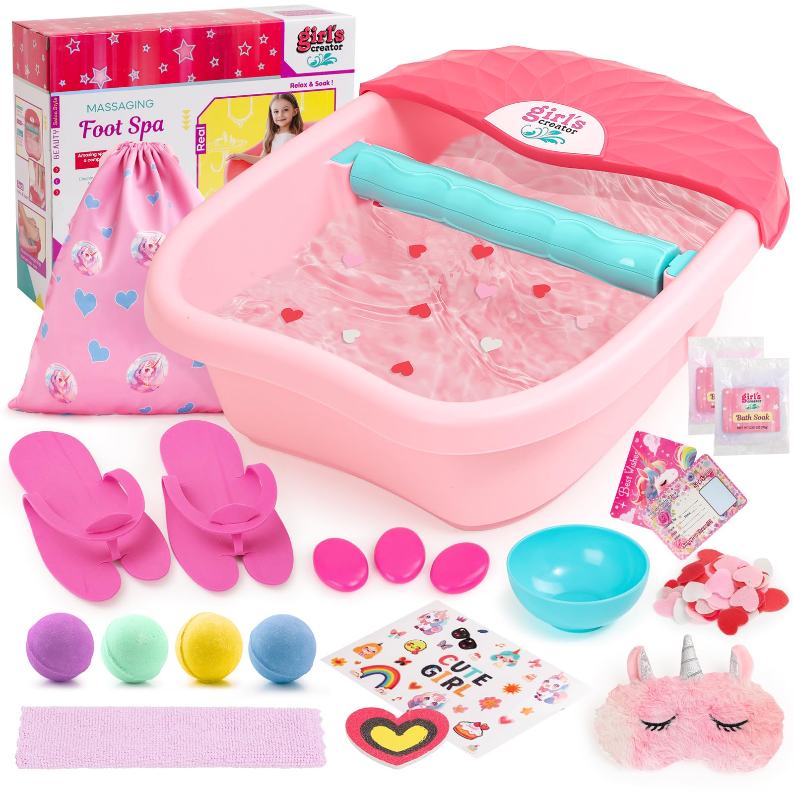 Photo 1 of Kids Foot Spa Kit with Pedicure Set for Girls 3-8, All-in-1 Kids Spa Day Kit with Bubble Soak & Massage, Sleepover Party Birthday Gifts