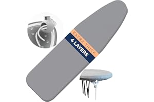 happhom Ironing Board Cover and Pad, Silver Coated Iron Pad Covers for Standard Boards, 4 Layers Extra Thick Heavy Duty Padded Cover, Drawstring Tightening with Scorch and Stain Resistant Padding
