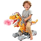 NMM Dinosaur Ride on Toy Car for Kids with Lights, Music, and Mist, Orange | 2-in-1 Push &amp; Foot-to-Floor Modes, Battery Powered, ABS Plastic, Ages 3+, Ideal Gift for Kids, Indoor Outdoor Use