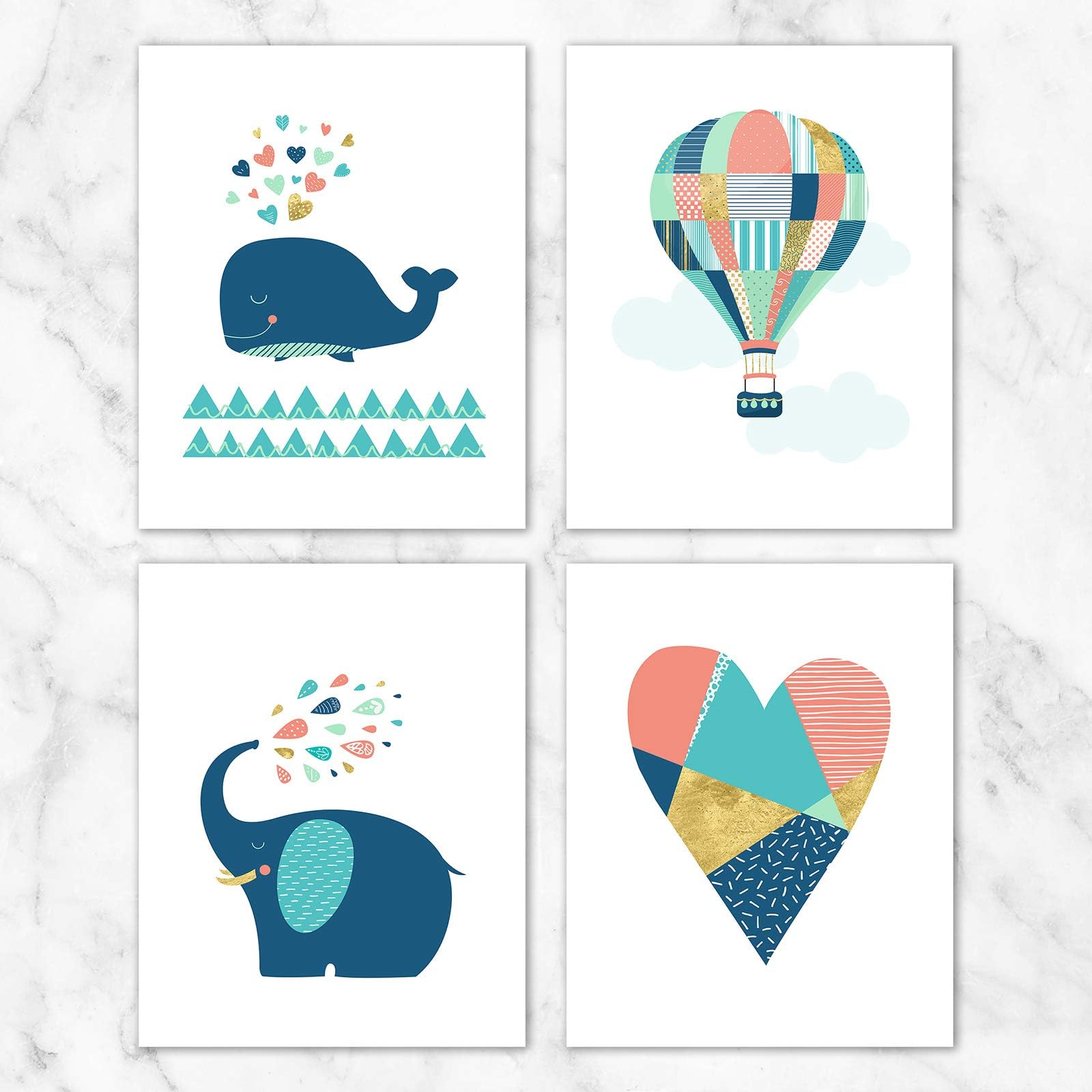 Colorful Nursery Wall Art - Set of 4-8x10 Prints on Linen Paper - Unframed