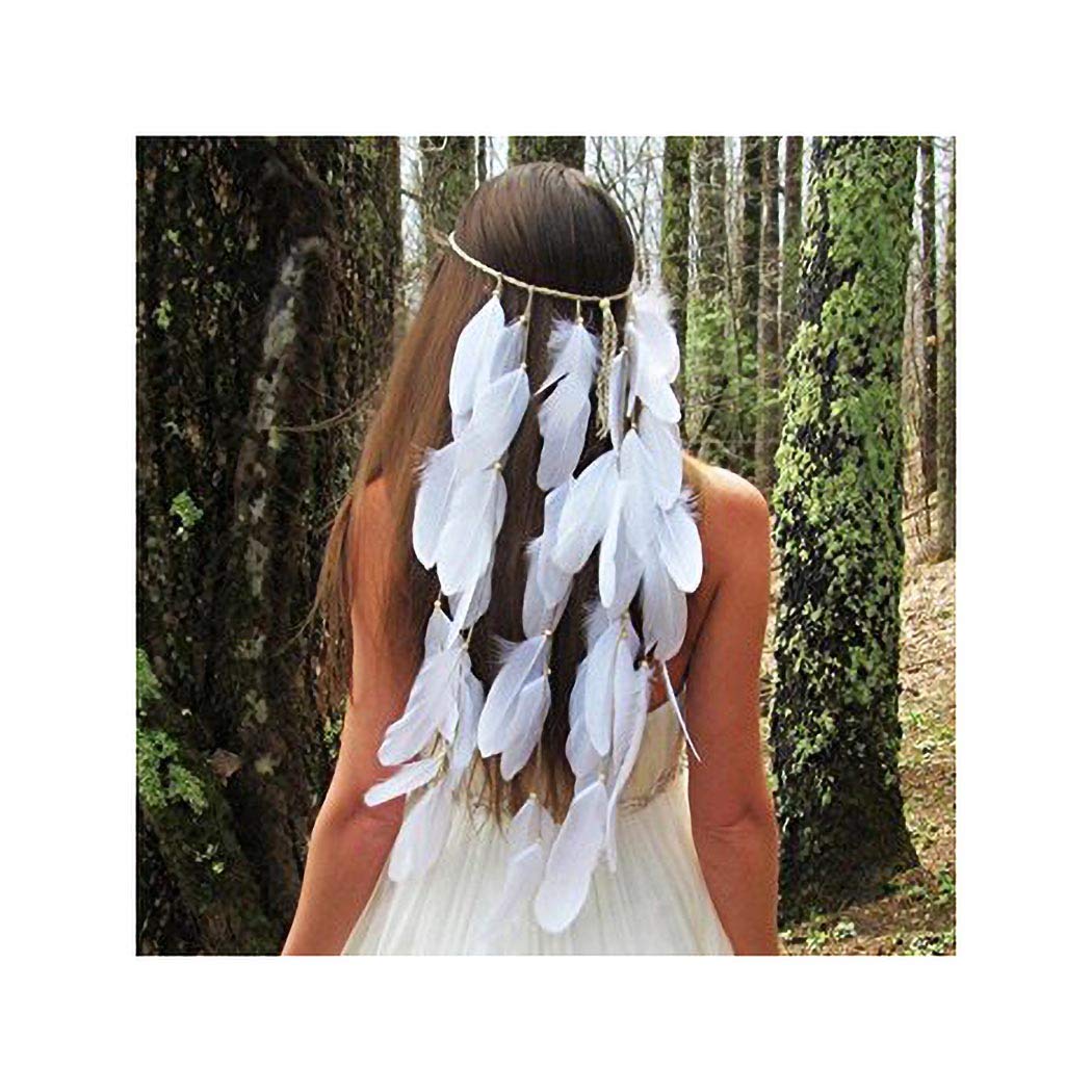 IYOU Indian Feather Headband Hippie Boho Headpiece 1920s Head Chain Hair Piece Jewelry Accessories Headdress Masquerade for Women and Girls