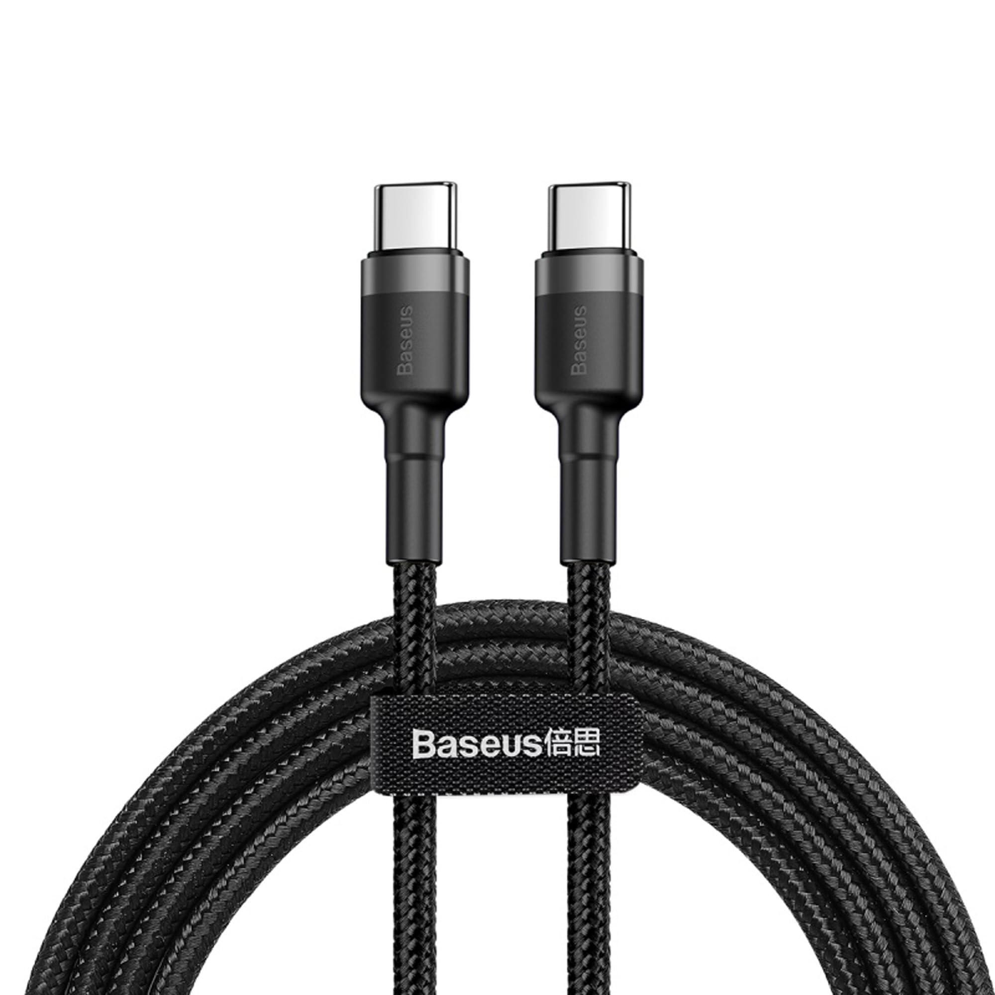 Cabo de 2 metros de Nylon BASEUS Turbo tipo C P/tipo C 60wats 3amp Cor Preto (2M - USB-C P/USB-C)