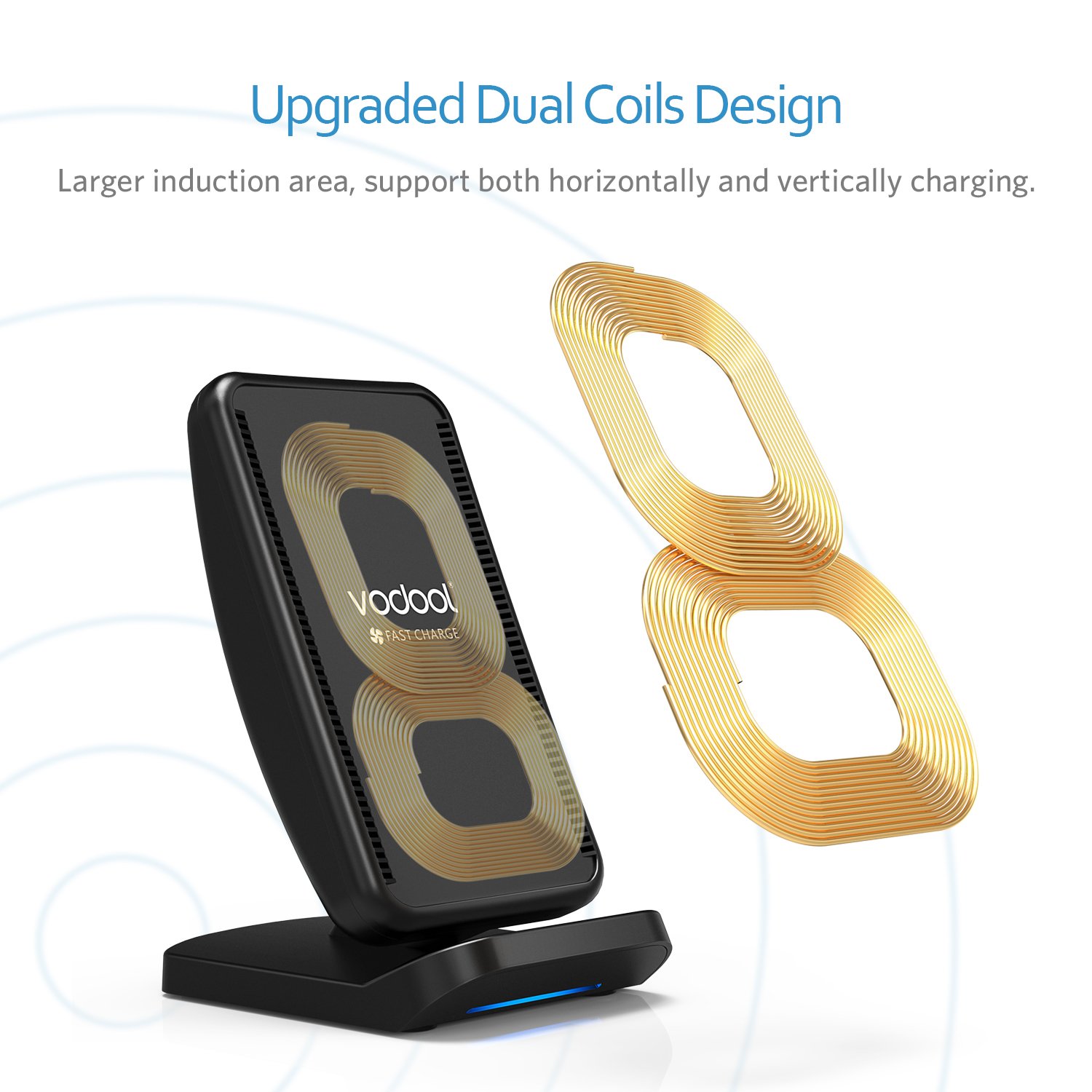 Wireless Charger, Vodool Qi-Certified 10W Fast Wireless Charging Pad Stand Compatible iPhone X, iPhone 8/8 Plus, Samsung Galaxy S9 / S9+ / S8 / S8+ / S7 / Note 8 and More (No AC Adapter)