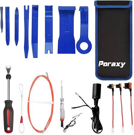 Amazon 内張り剥がし Poraxy 内装剥がし 自動車整備工具 パネル剥がし 脱着工具 配線ガイド クリップクランプツール ヒューズ電源取り出し 電源ソケット 配線通し 検電テスター 車内装 エアコン 照明器具などのパネル外しツール 自動車メンテナンス用品 15点セット