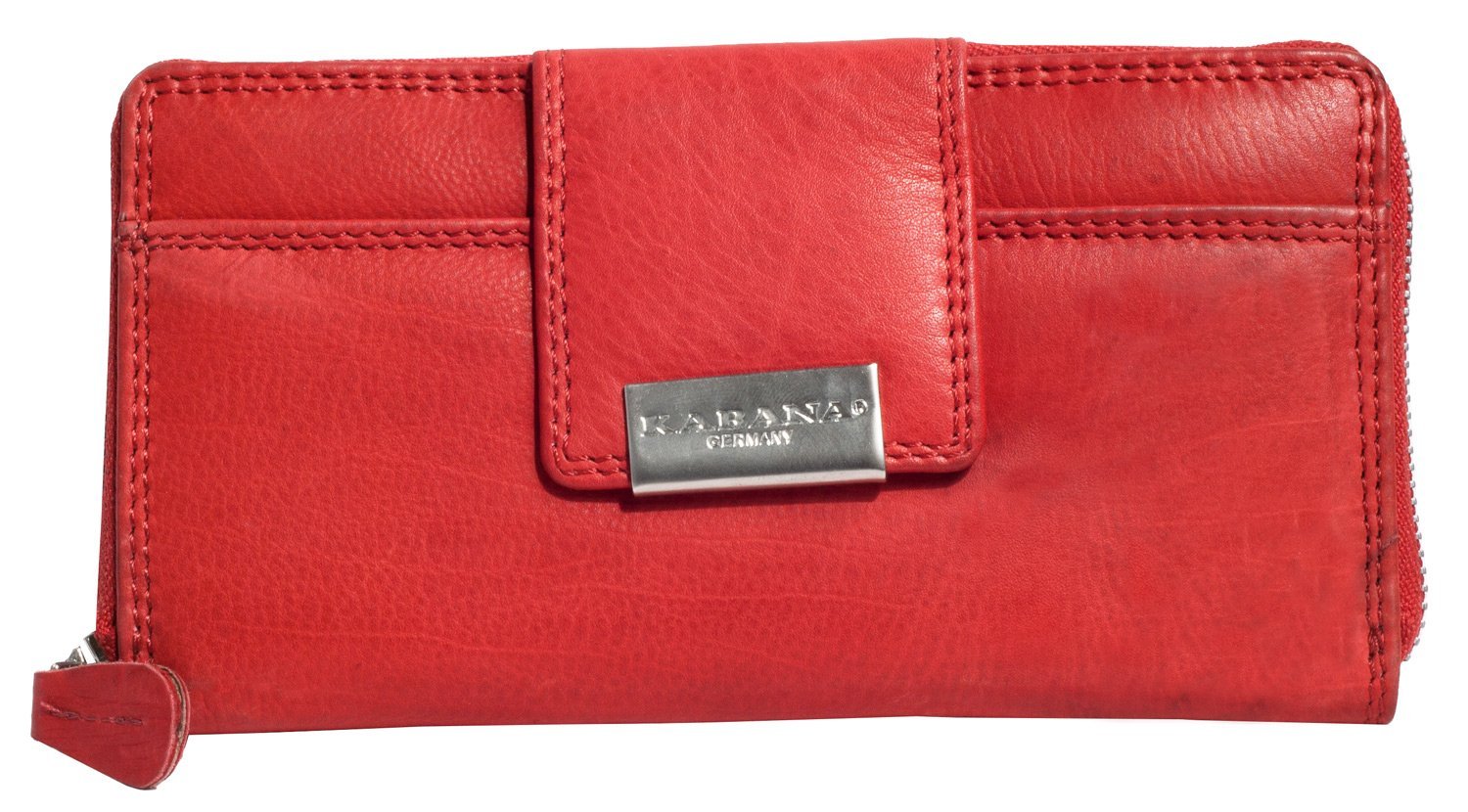 Women's red Metal Zip-Around Genuine Leather Wallet