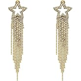 Star Tassel Earrings Star Bead Trassel Earrings Long Star Tassel Dangle Earring Ear Stud Pave Crystal Dangle Earrings