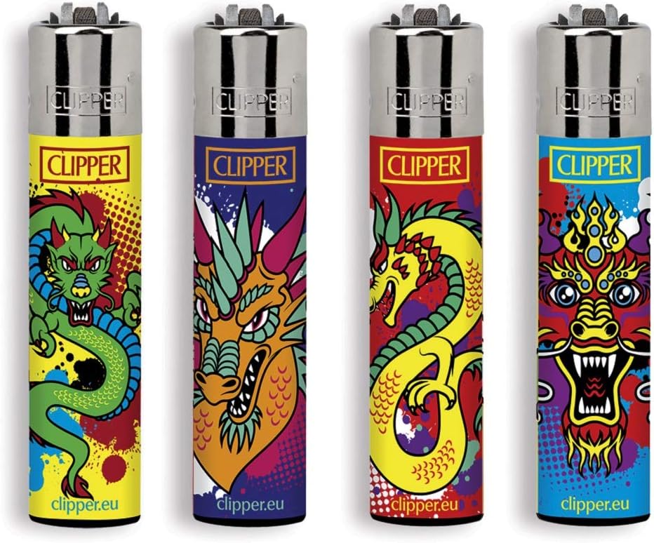 Clipper - Mechero de Gas (4 Unidades, tamaño Grande), diseño de dragón: Amazon.es: Hogar