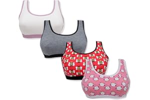 DChica Girls Training Bra, Cotton Comfort Stretch Cropped Cami Training Bras Pack for Teens Pack of 4