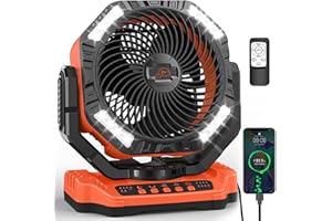 TDONE 20,000mAh Battery Operated Fan, 13" Remote Camping Fan with LED Auto-Oscillating Rechargeable Fan Powerful Portable Desk Fan for Home, Camping, RV, Courtyard, Picnic, Emergency Power(Orange)