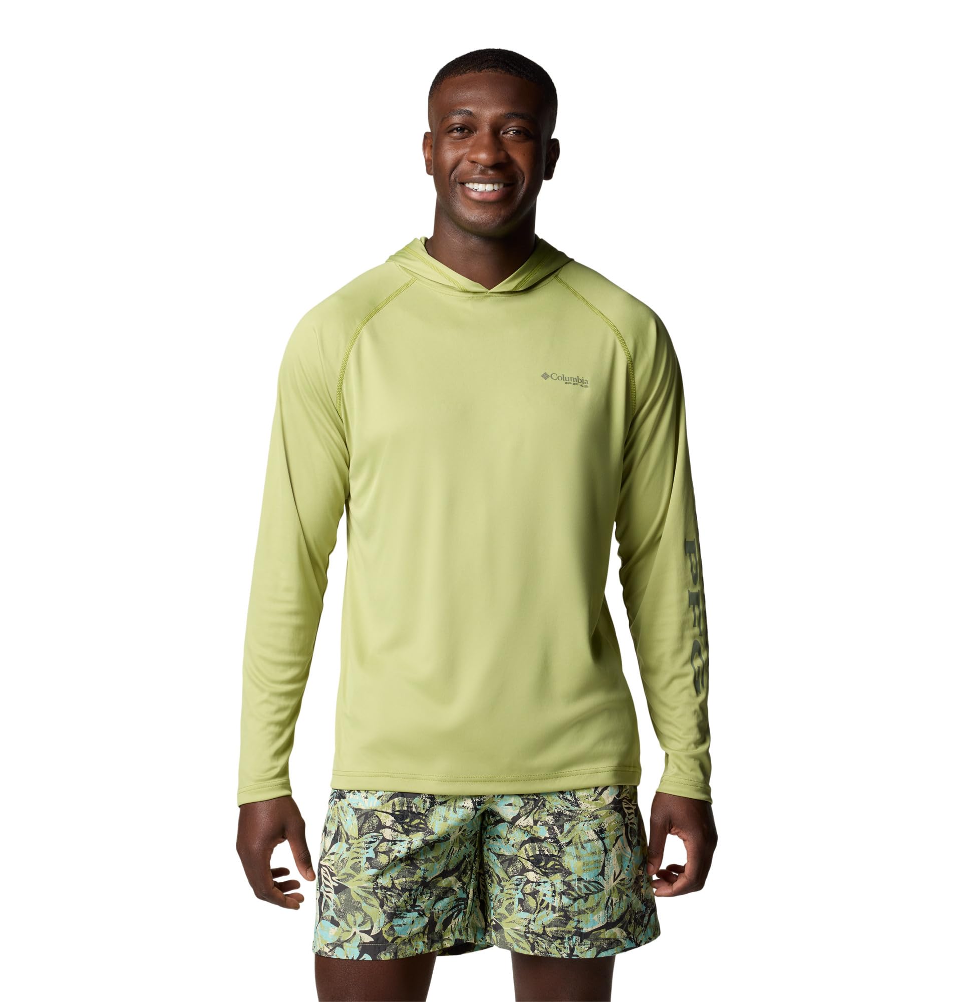 Columbia Mens PFG Terminal Tackle Long Sleeve Fishing Hoodie, Pear/Cypress Logo, X-Large Tall Image Columbia Mens PFG Terminal Tackle Long Sleeve Fishing Hoodie, Pear/Cypress Logo, X-Large Tall Image