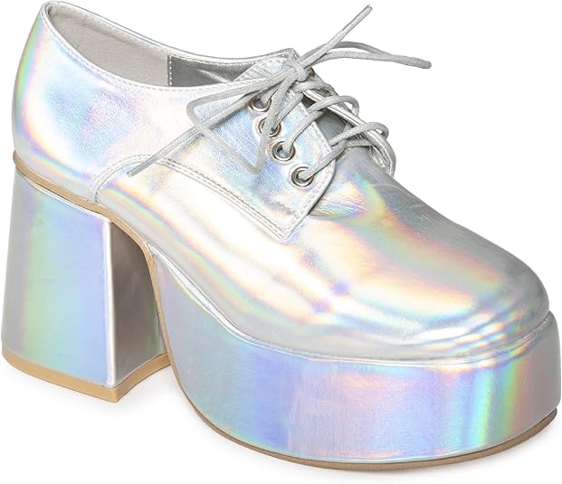 Mens Silver Platform Disco Saturday Night Fever Fancy Dress Shoes