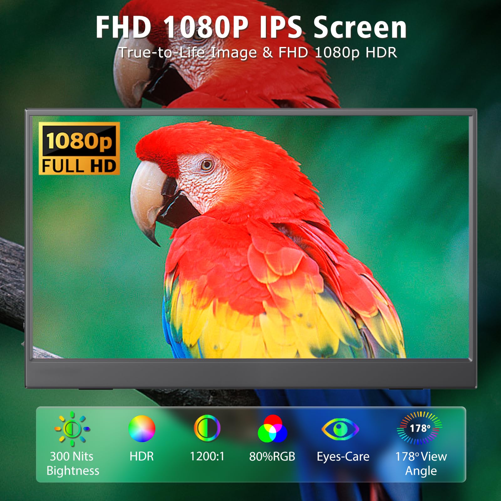 Portable Monitor 15.6 Inch 1080P FHD IPS Gaming Display Monitor with USB-C & HDMI Light Weight Ultra-Slim External Second Screen with Smart Cover & Speakers for Laptop，PC, Mac, Phone, PS5, Switch