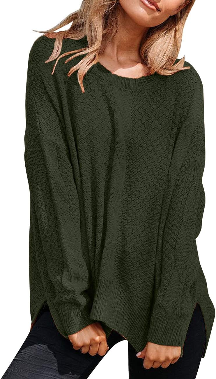 Vetinee Women Long Sleeves Soft Velvet Cable Knit Crewneck Sweater Pullover Top