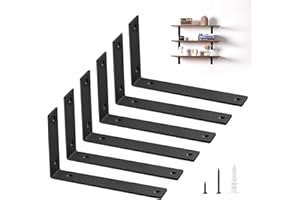 LAXAMA Shelf Brackets Heavy Duty 10 Inch Black L Brackets for Shelves 6 Pack 5mm Thick Wall Mounting Floating Metal Iron Shelf Support for Wood with Screw