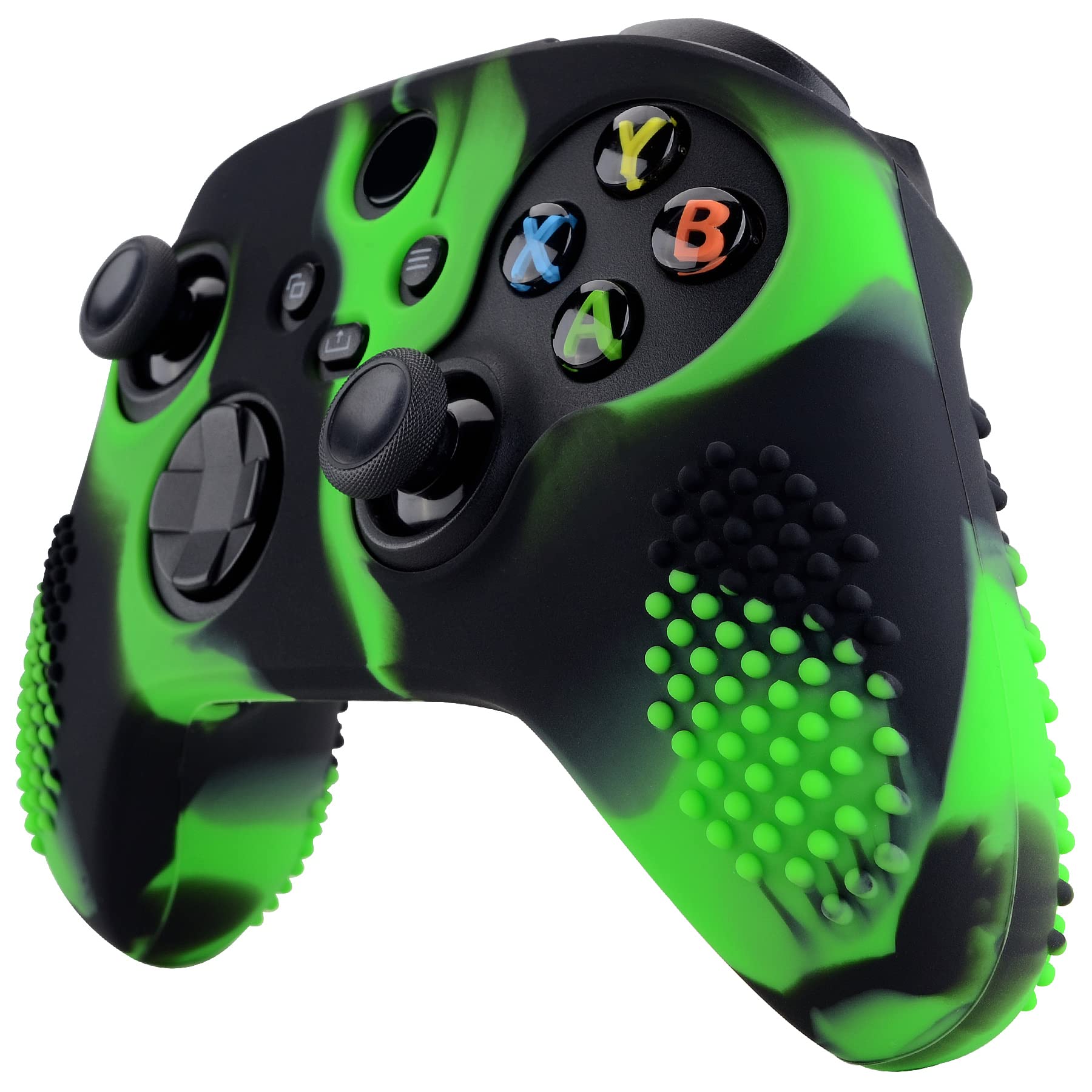 eXtremeRate PlayVital 3D Studded Edition Anti-Slip Silicone Cover Skin for Xbox Series X/S Controller, Soft Rubber Case Protector for Xbox Core Wireless Controller with Thumb Grip Caps - Green & Black