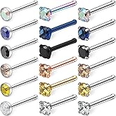 Ruifan 6-18PCS 22G Surgical Steel Mix Color Diamond CZ Nose Stud Rings Bone Pin Piercing Jewelry 1.5mm 2mm 2.5mm 3mm