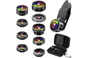 CRIACR Phone Camera Lens, 9 in 1 Lens Kit, Zoom Lens, 0.36X Wide Angle Lens, 0.63X Wide Lens, 15X Macro Lens, 20X Macro Lens, Fisheye Lens, CPL and Starburst Lens Telephoto Lens for Smartphone