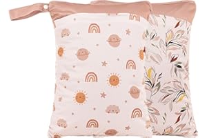 Opgroeie Wet Dry Bags with Two Zippered Pockets and Handle, Reusable Storage Bag for Breast Pump Parts & Baby Items, Waterproof Diaper Bags, Yoga Gym Bag for Swimsuits or Wet Clothes-2pcs, 11.8*15.75"