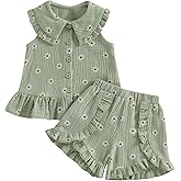 Toddler Baby Girl Clothes Summer Doll Collared Sleeveless Ruffle Tops Shorts Set 1T 2T 3T 4T Kids Floral Outfit