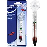 Penn-Plax Therma-Temp Floating Aquarium Thermometer - Easy to Read - Temperature Gauge with Optional Suction Cup &amp; Removable Mount - Safe for Freshwater &amp; Saltwater Tanks - Multicolor, 4.25 Inches