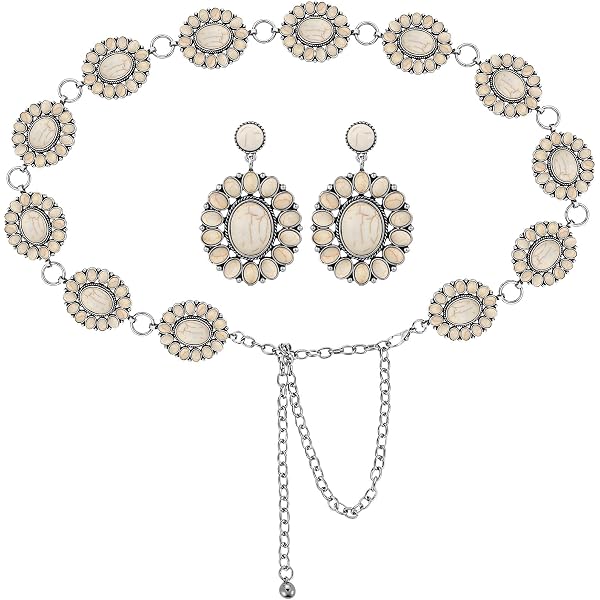 Newtay 4 Pcs Concho Chain Belt with Bohemian Dangle Metal Large Oval Earring Amazon.com: Newtay 4 Pcs Turquoise Chain Belt Concho  main image 2