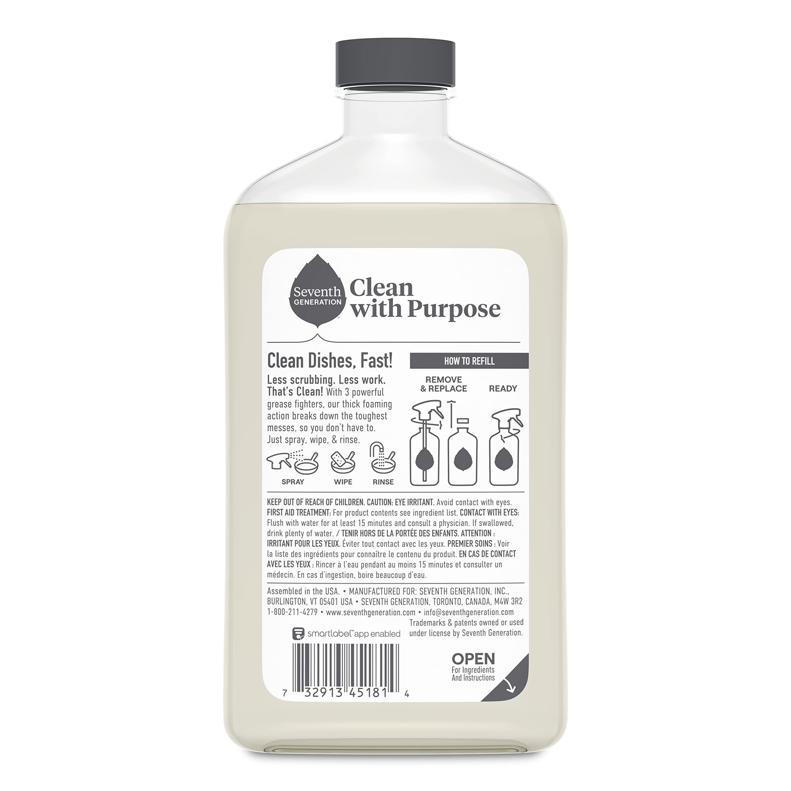 Seventh Generation Foaming Dish Spray, 3 Refills and 1 Sprayhead, 16 Fl Oz (Pack of 3)