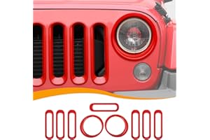 Hoolcar Front Grille Insert Cover & Headlight Bezel Cover Trim Fit for Jeep Wrangler JK JKU 2007-2017, Exterior Accessories, Red