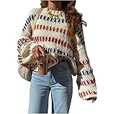 GORGLITTER Women's Striped Color Block Long Sleeve Oversized Sweater Top Fall Casual Chunky Knit Ugly Christmas Sweater