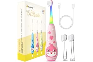 Teeteck Electric Toothbrush for Kids - Sonic Toothbrush for Babies Aged 1-6 with Rainbow LED Light, Includes 2 Brush Heads, M