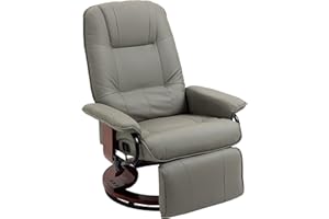HOMCOM Faux Leather Manual Recliner, Adjustable Swivel Lounge Chair with Footrest, Armrest and Wrapped Wood Base for Living Room, Gray