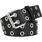 XZQTIVE Double Grommet PU Leather Belt for Women Men Punk metal Jean Belt Wide 1.5 Inch