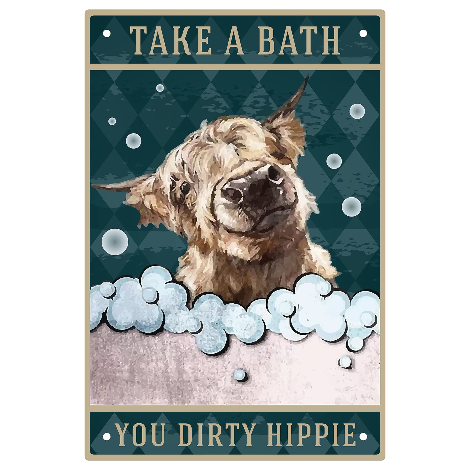 CREATCABIN Funny Metal Tin Sign Bathroom Cow Take A Bath You Dirty Hippie Bathroom Poster Plaques with Quotes Retro Wall Hanging Decor Ornaments for Home Bedroom 8 x 12inch