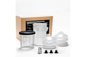 InoKraft Disposable Paint Spray Gun Cup, Standard 22 Ounce (650ml) Kit with 6 Cups and Lids, 1 Hard Cup with Retainer Ring, 3 Plugs, Paint System for HVLP LVLP Spray Gun with Adapter for Beginner