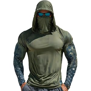 Men's UPF 100+ Sun Protection Hoodie Camouflage Outdoor Fishing Tees Long Sleeve Cooling Raglan Shirts