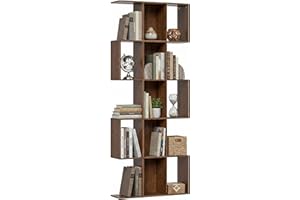 HOMCOM 5-Tier Bookshelf, S Shaped Geometric Bookcase with 15 Compartments, Modern Narrow Freestanding Display Shelf Unit for 