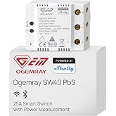 Ogemray Smart Relay Switch, 25A, Power Metering, Wi-Fi &amp; Bluetooth, 6000W | Control up to 6000W, Wi-Fi and Bluetooth, High-Load apliances, Overpower and overvoltage Protection, No Hub Required