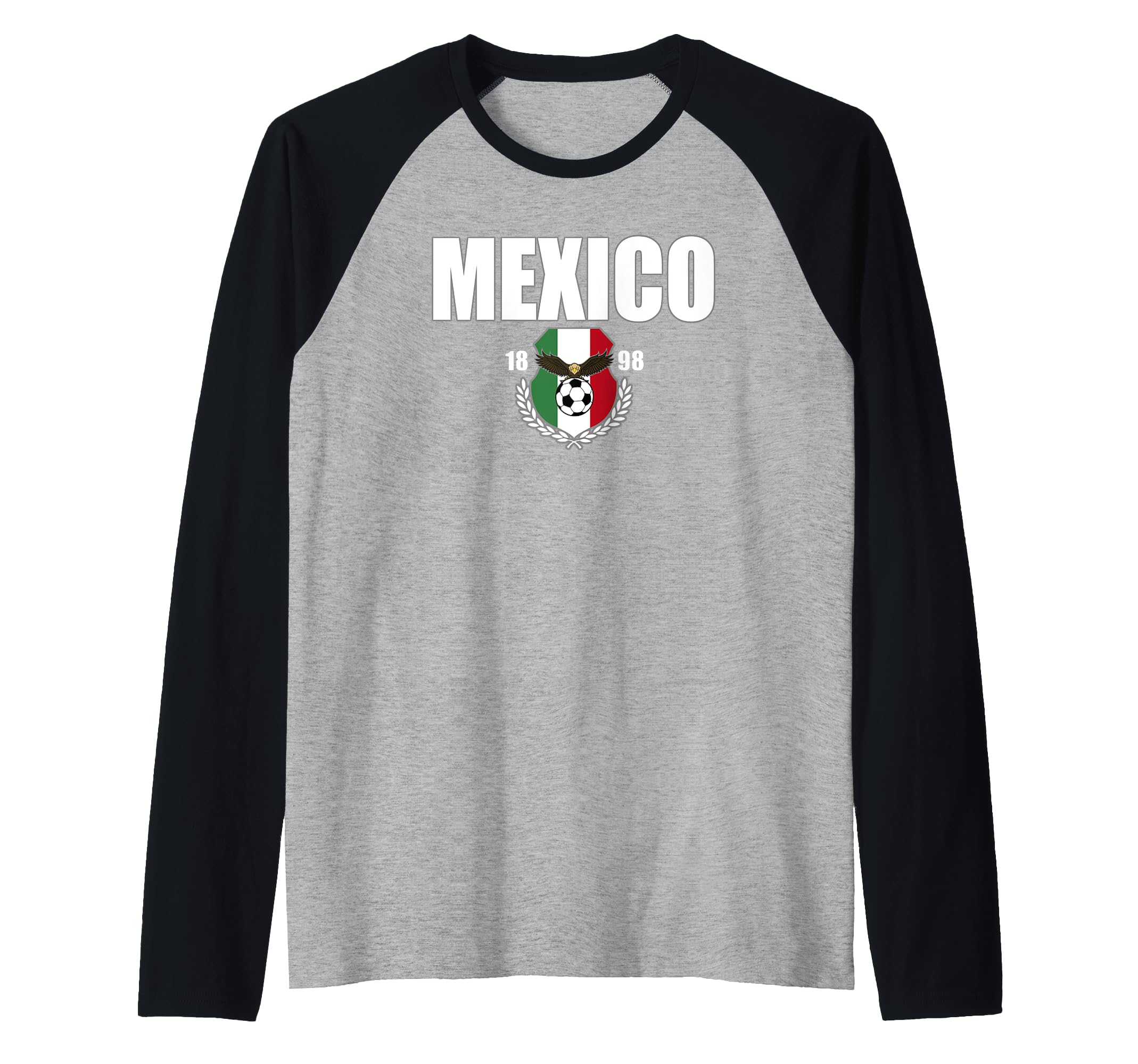 Mexico Big Bold Text Soccer Ball Centre Flag Raglan Baseball Tee